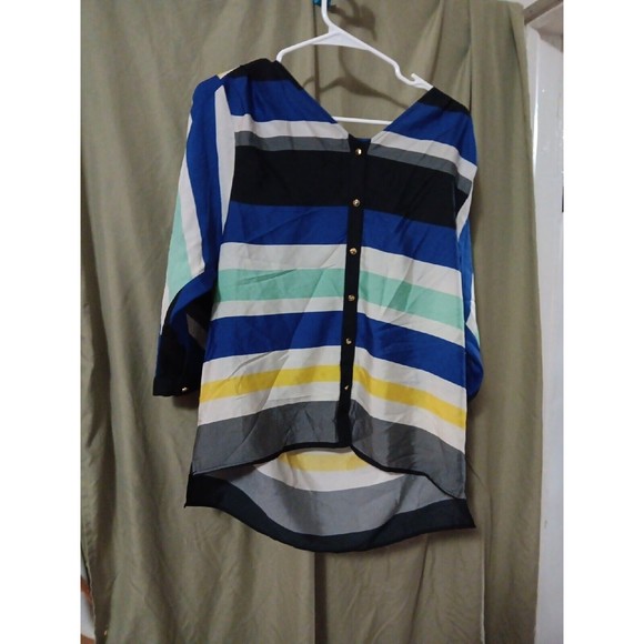 Cynthis Rowley Blouse Long Sleeve Striped Medium Bold Multicolor RN31104 - Picture 1 of 7